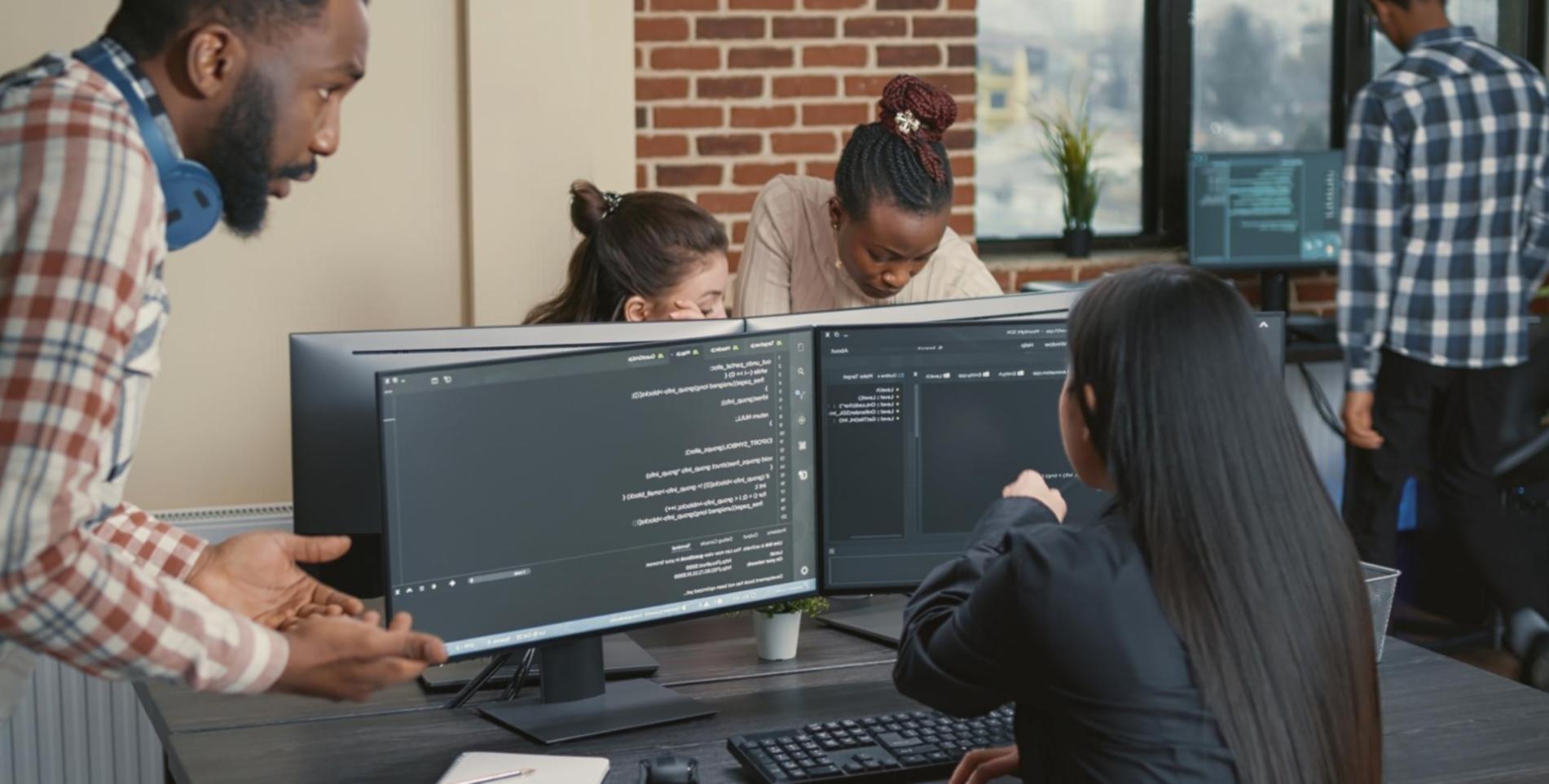 Students collaborating on blockchain development projects in modern learning environment